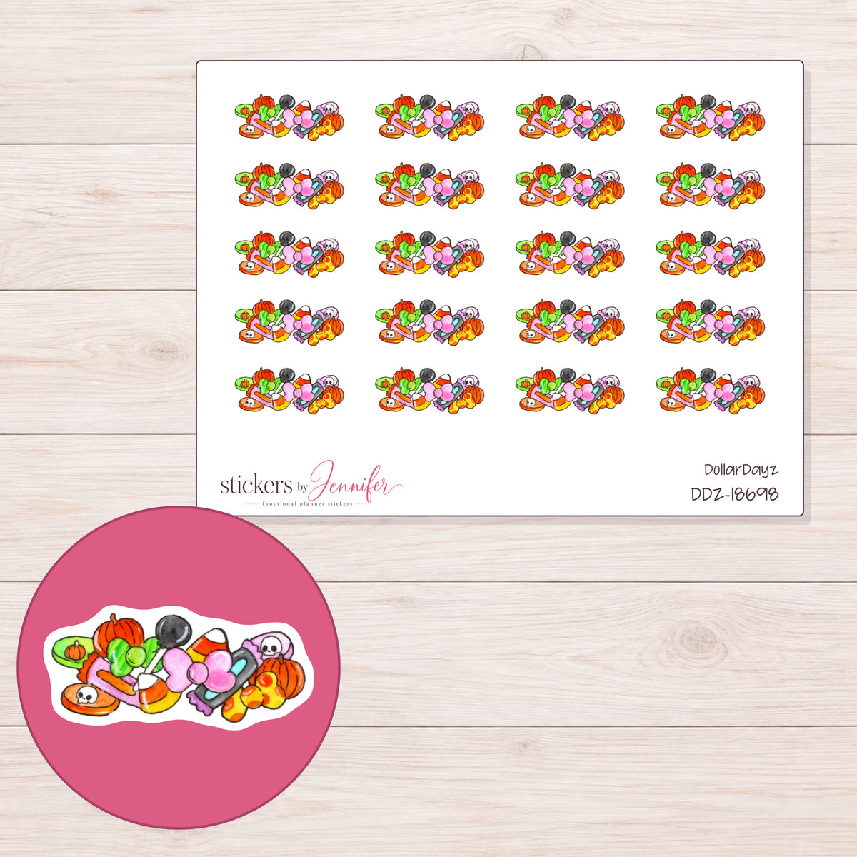 DDZ-18698 planner sticker sheet with enlarged sticker detail