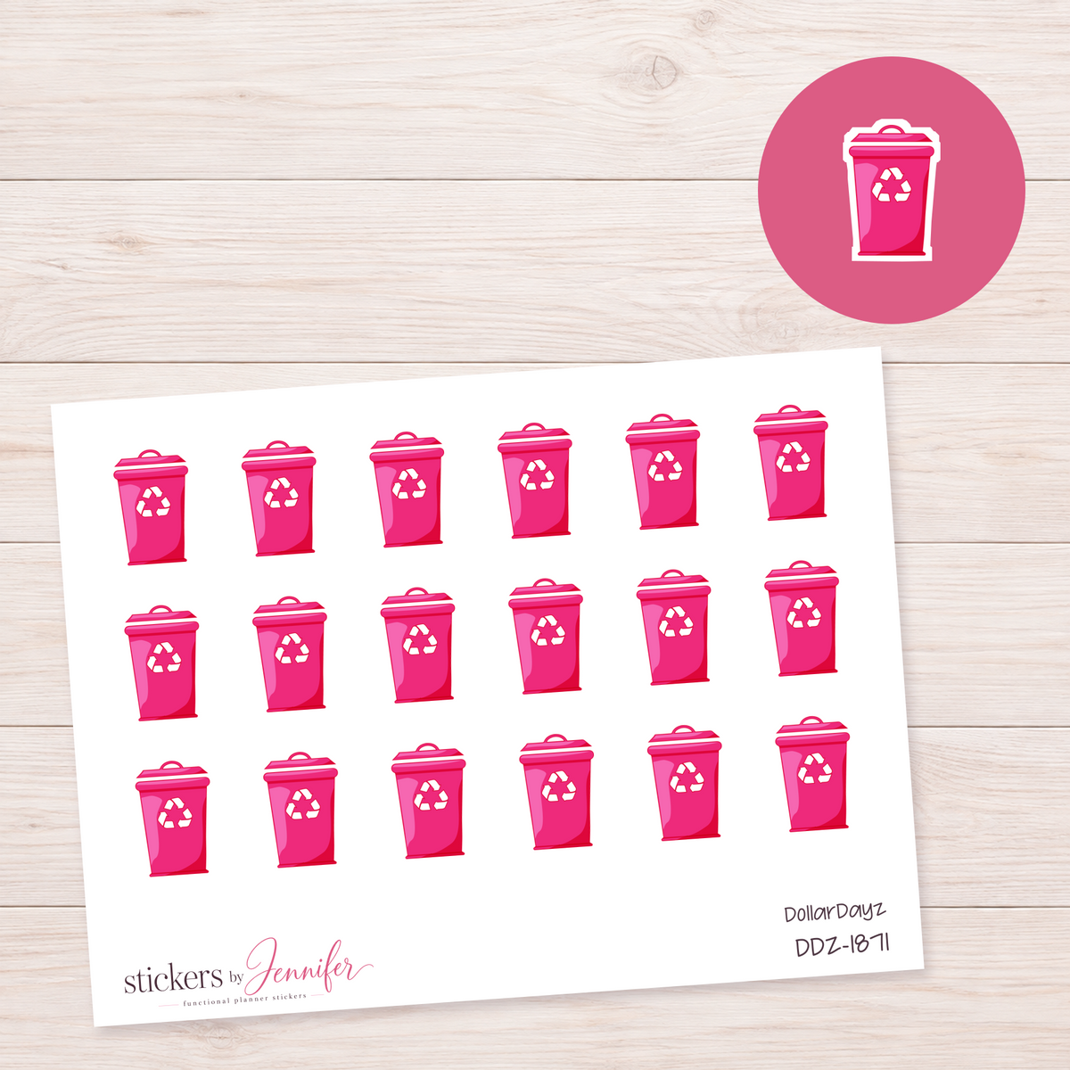 Hot Pink Recycling Bin Planner Stickers | DDZ-1871