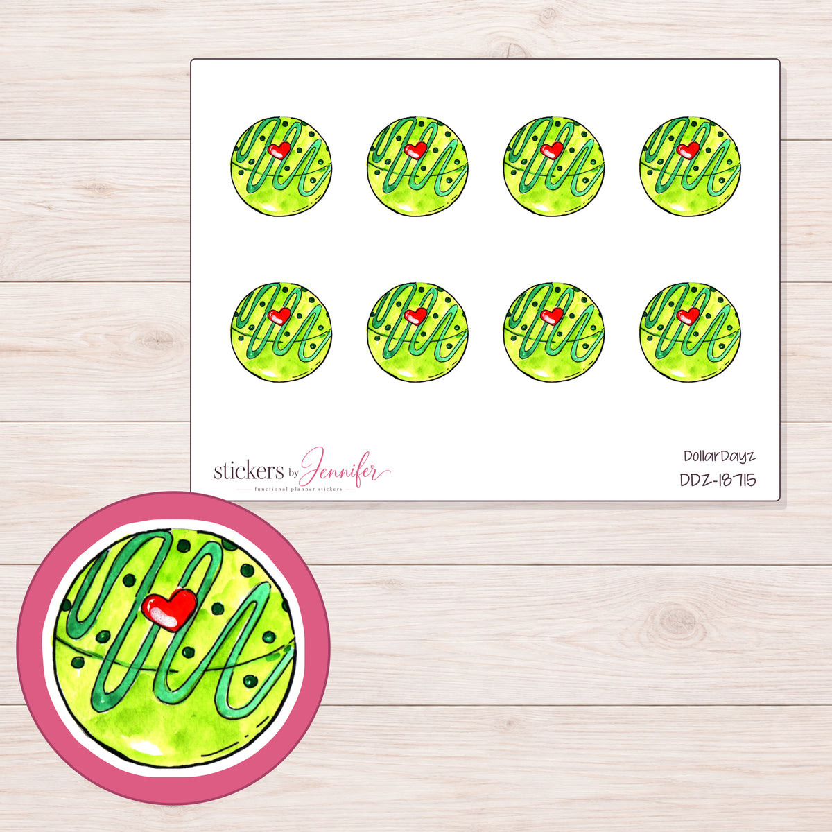 DDZ-18715 planner sticker sheet with enlarged sticker detail