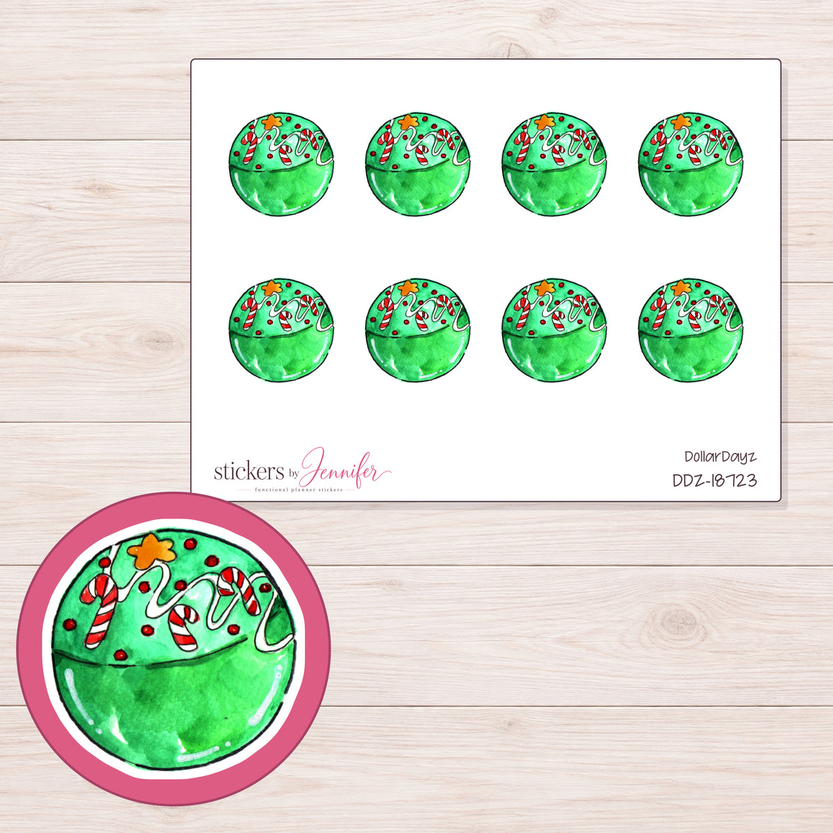 DDZ-18723 planner sticker sheet with enlarged sticker detail