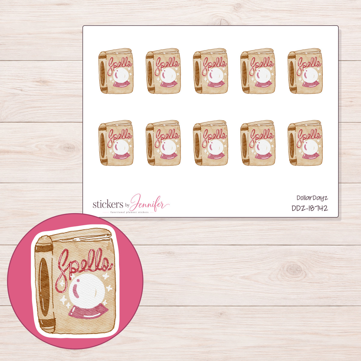 DDZ-18742 planner sticker sheet with enlarged sticker detail