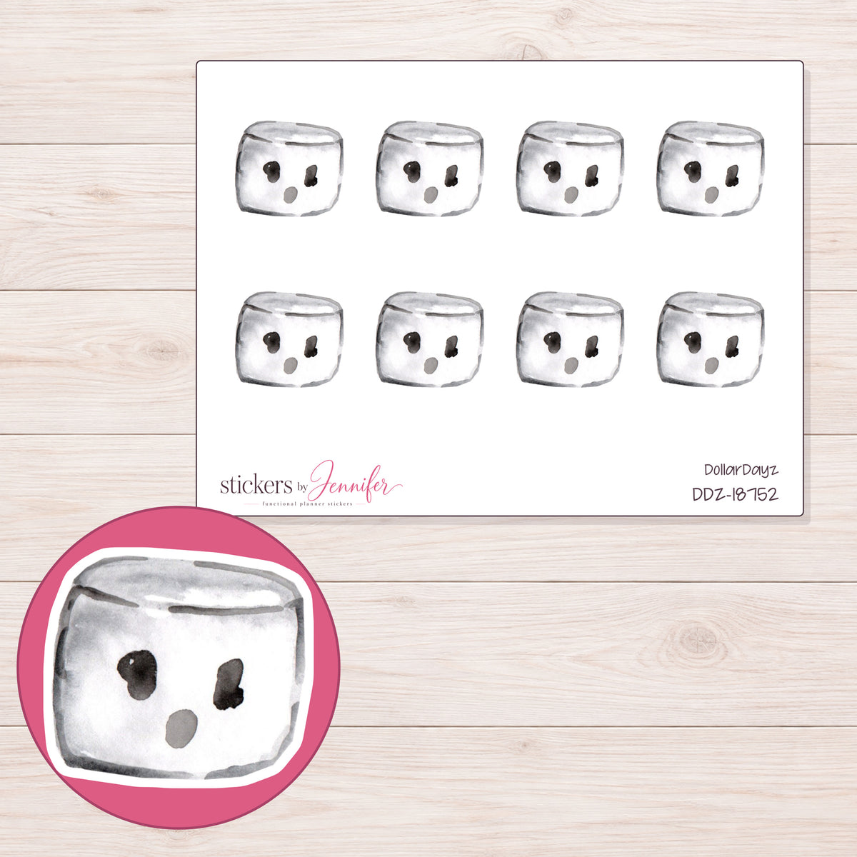 DDZ-18752 planner sticker sheet with enlarged sticker detail