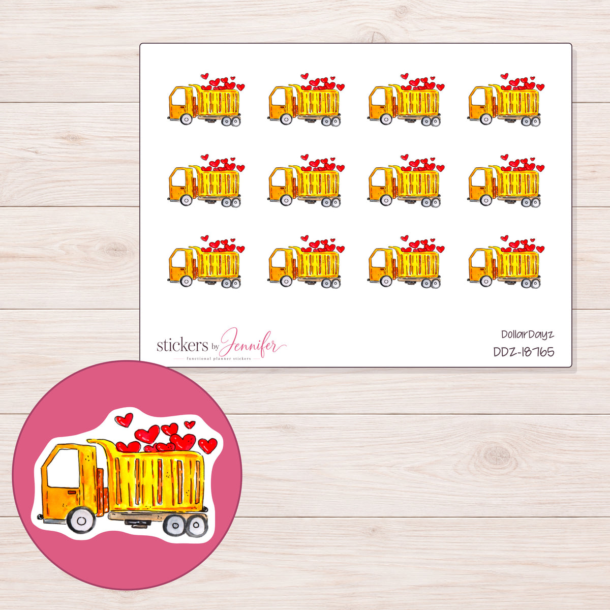 DDZ-18765 planner sticker sheet with enlarged sticker detail