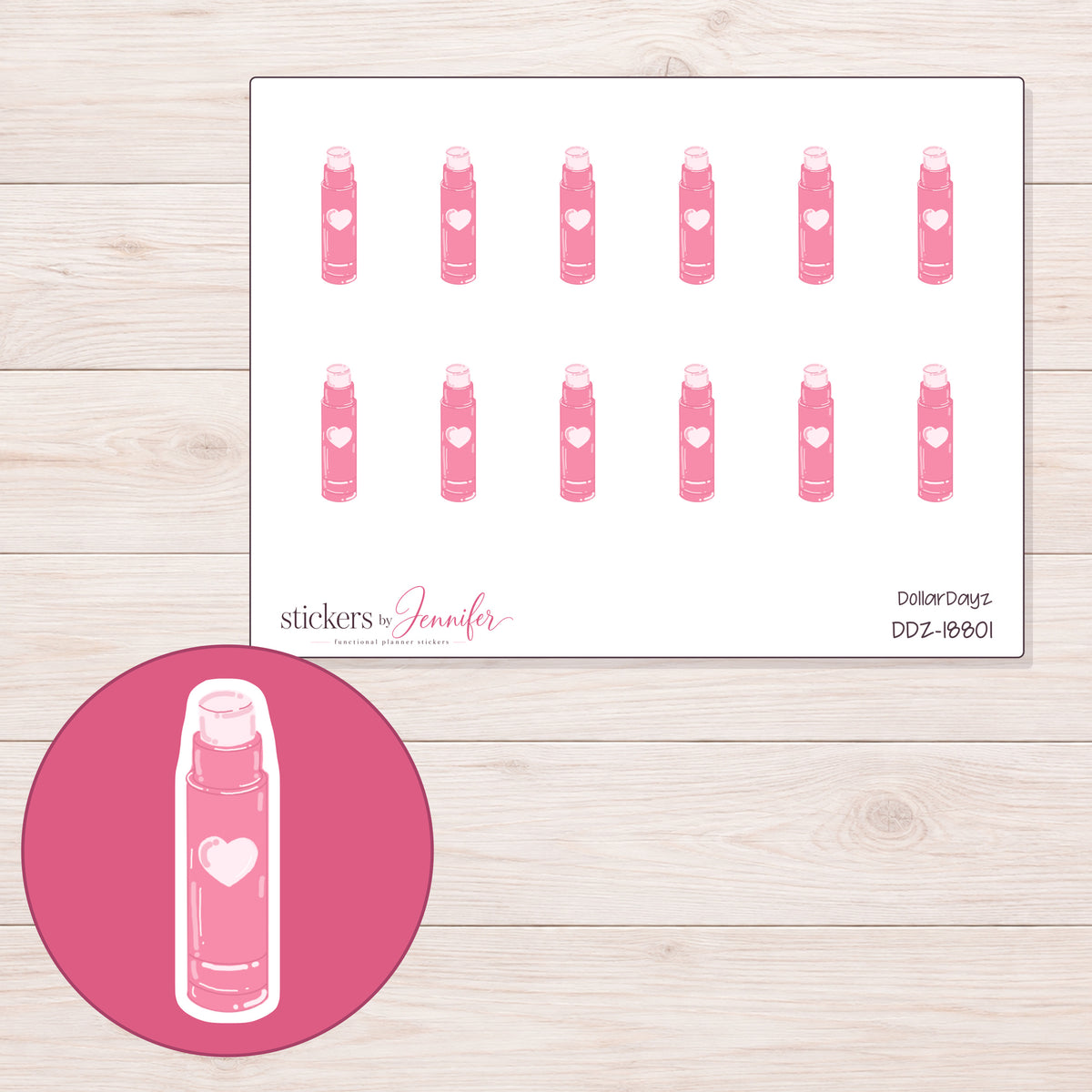 DDZ-18801 planner sticker sheet with enlarged sticker detail