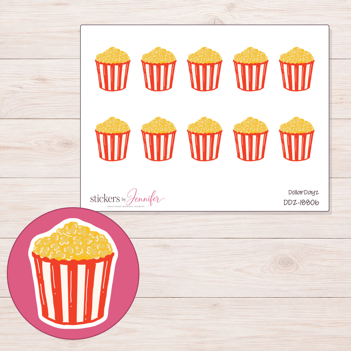 DDZ-18806 planner sticker sheet with enlarged sticker detail