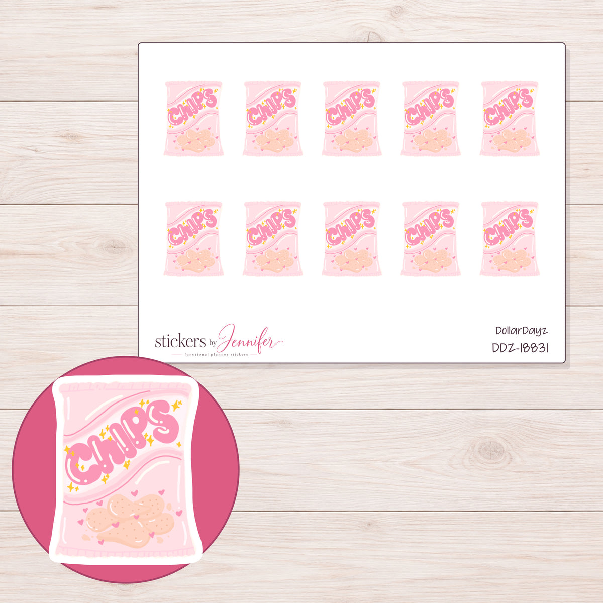 DDZ-18831 planner sticker sheet with enlarged sticker detail