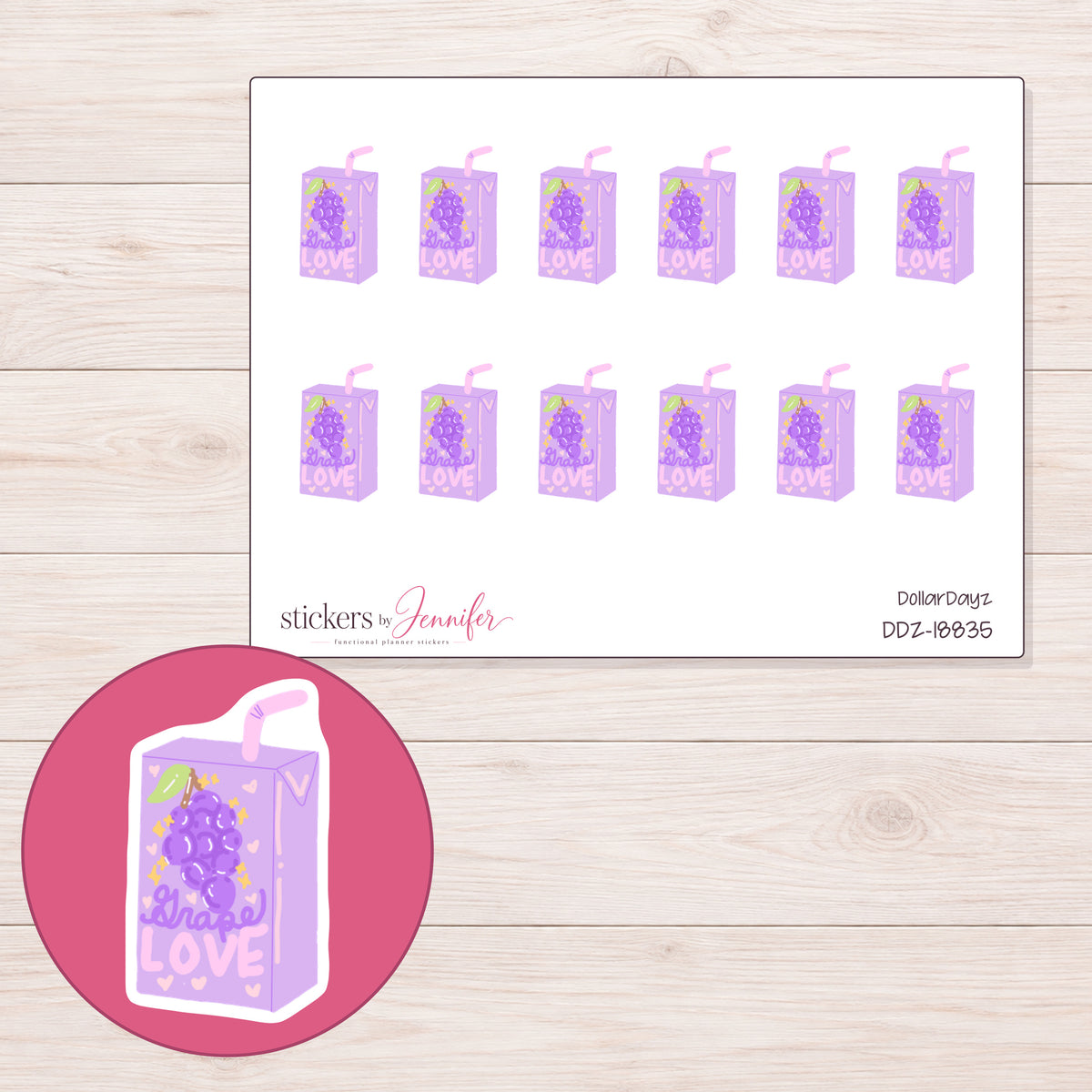 DDZ-18835 planner sticker sheet with enlarged sticker detail