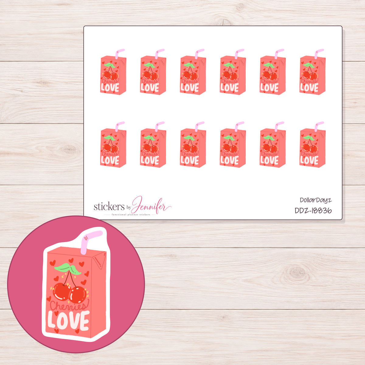 DDZ-18836 planner sticker sheet with enlarged sticker detail