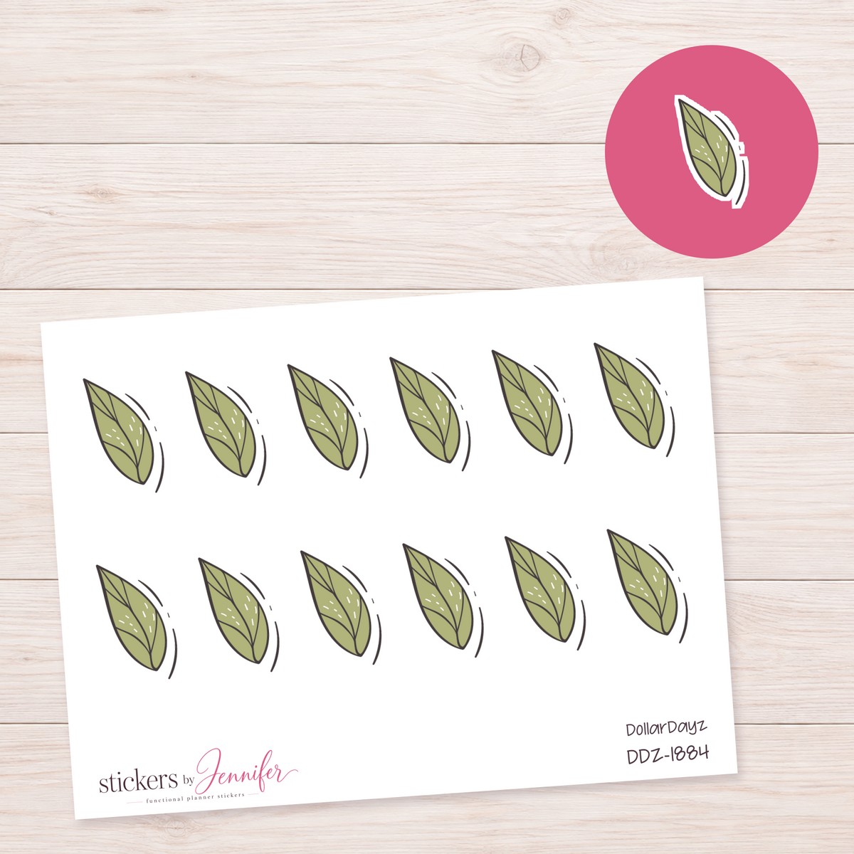 Green Leaf Doodle Planner Stickers | DDZ-1884