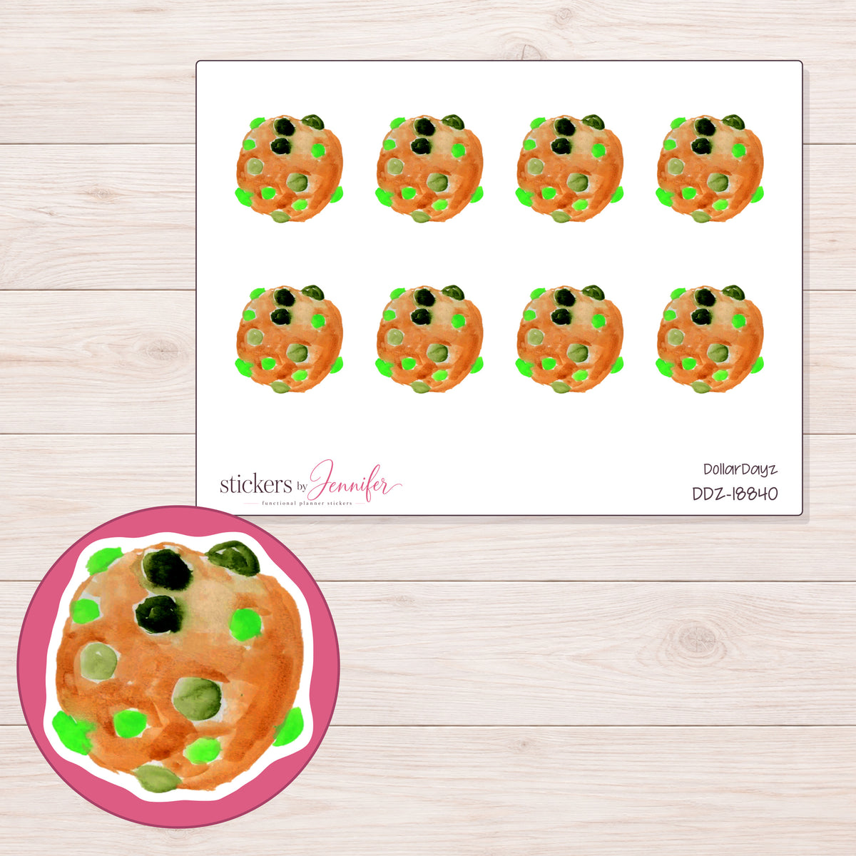 DDZ-18840 planner sticker sheet with enlarged sticker detail