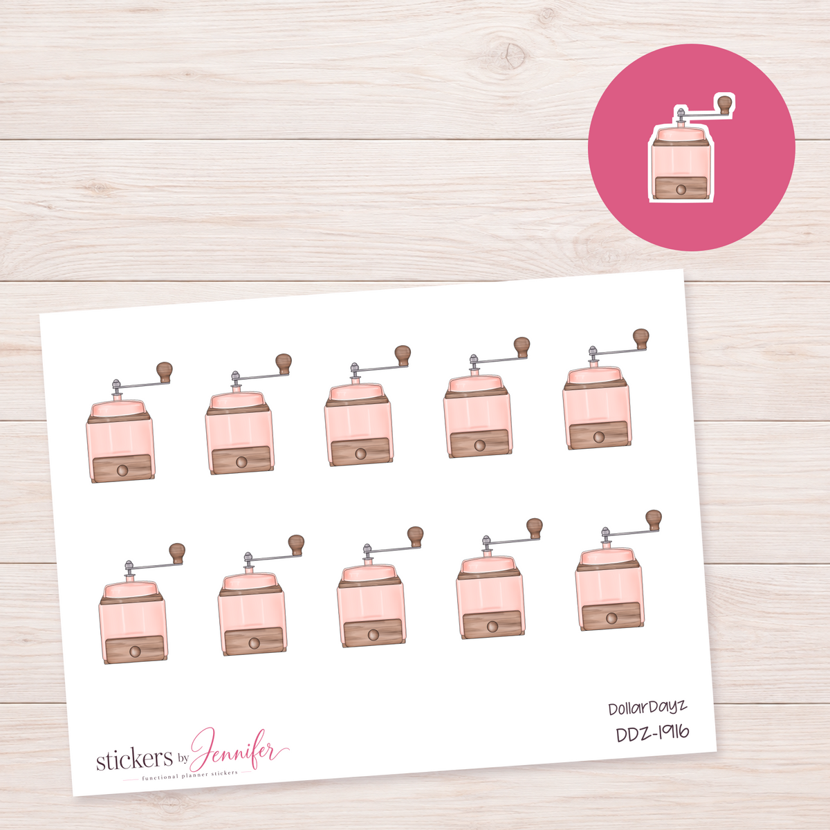 Pink Coffee Grinder Planner Stickers | DDZ-1916