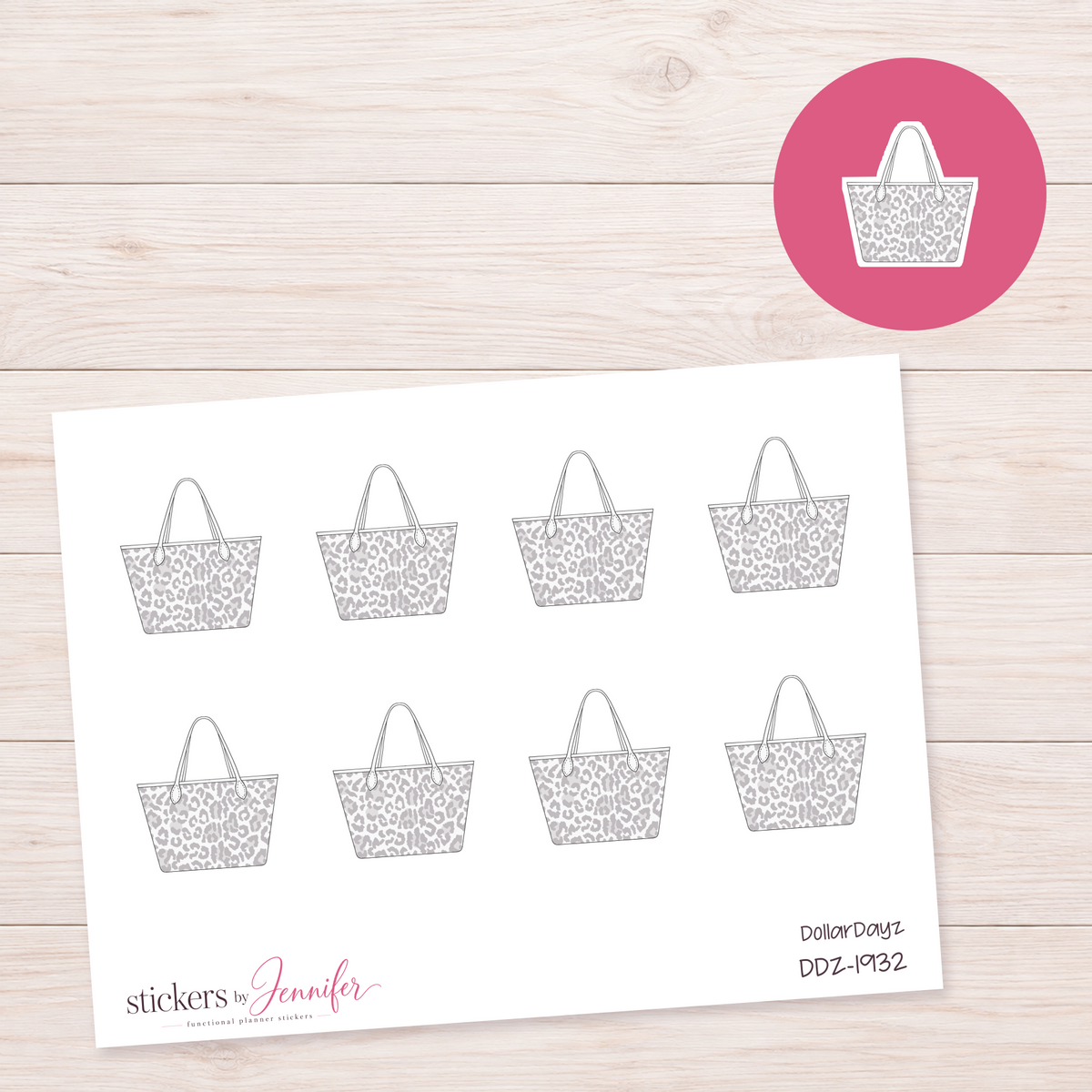 Gray Leopard Tote Planner Stickers | DDZ-1932