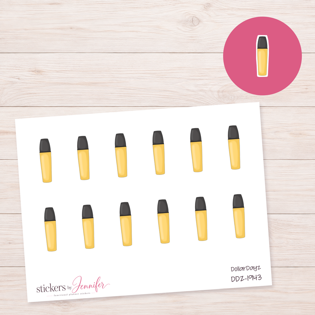 Yellow Highlighter Pen Planner Stickers | DDZ-1943
