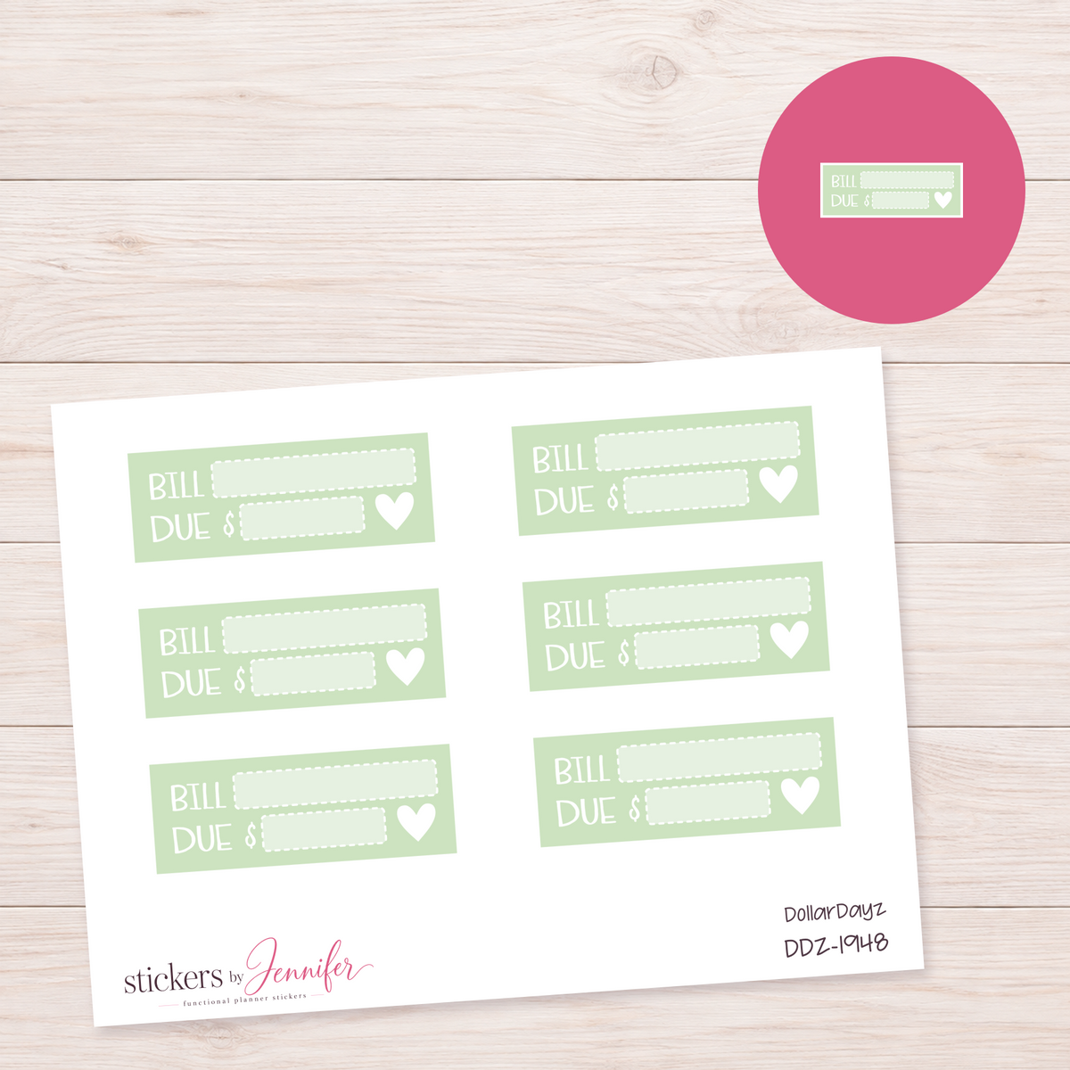 Mint Bill Due Label Planner Stickers | DDZ-1948