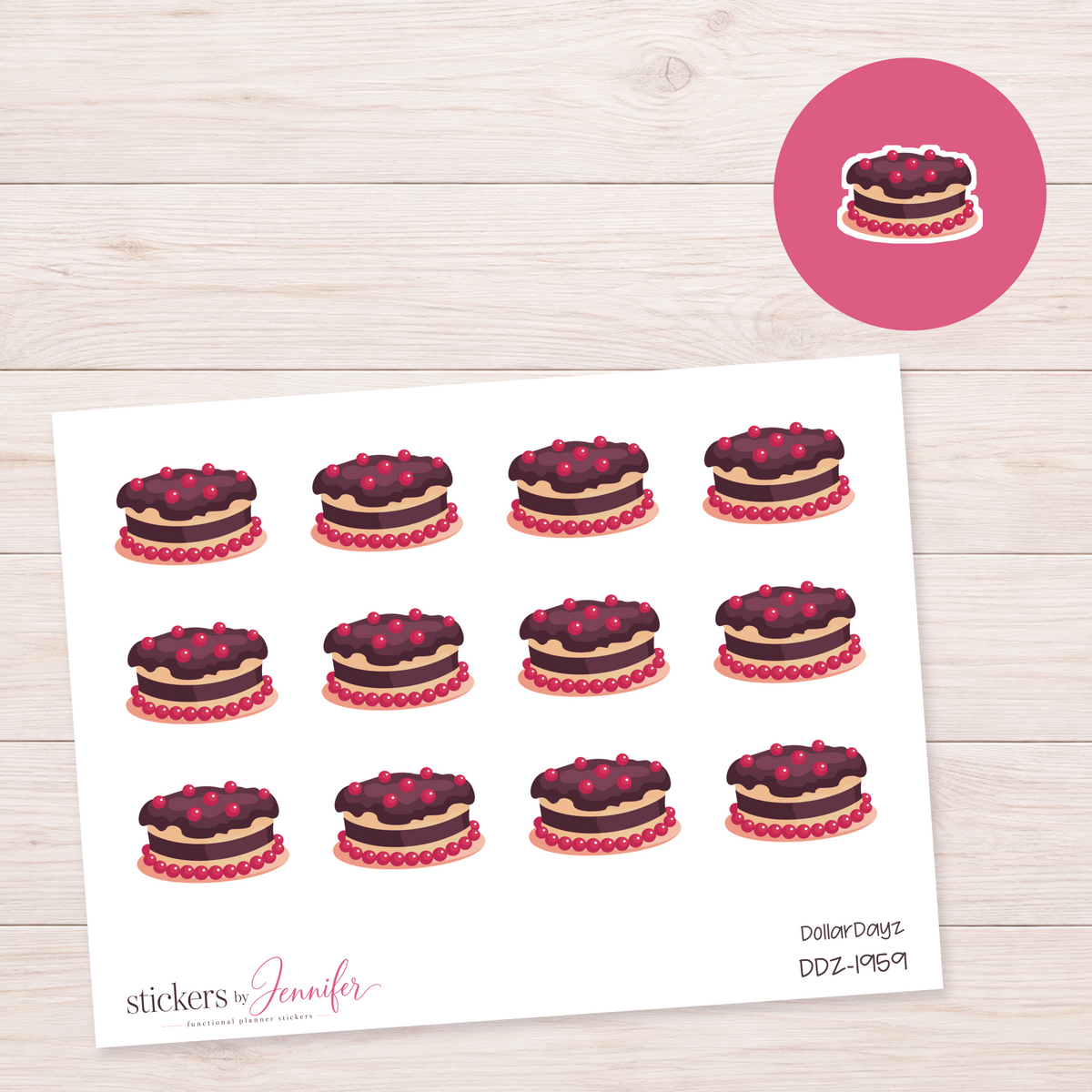 Berry Chocolate Cake Planner Stickers | DDZ-1959