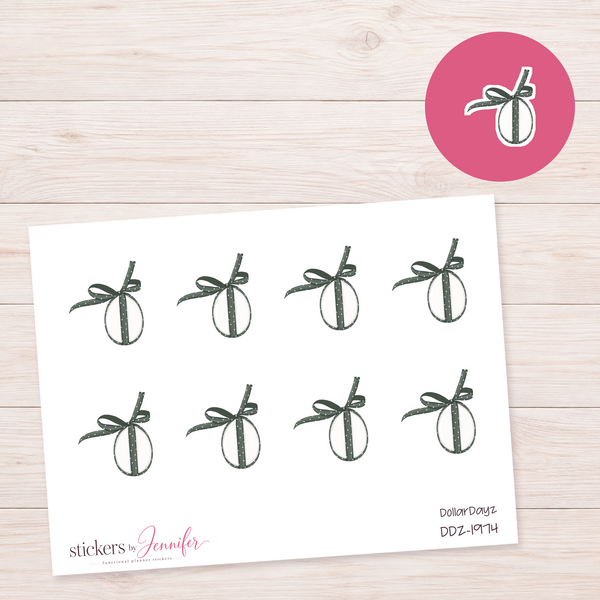 Dark Green Ribbon Ornament Planner Stickers | DDZ-1974