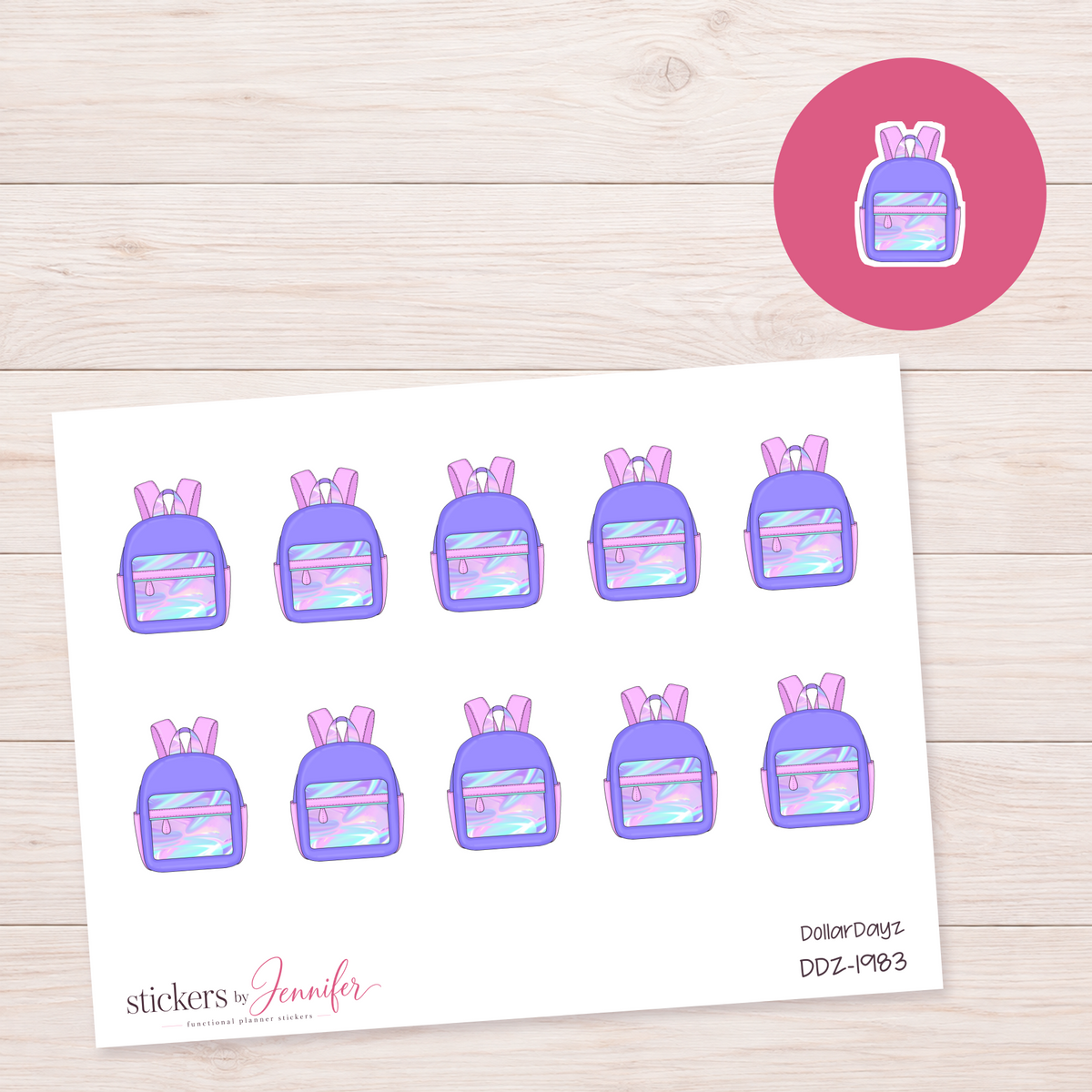 Iridescent Purple Backpack Planner Stickers | DDZ-1983