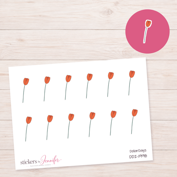 Orange Tulip Stem Planner Stickers | DDZ-1998