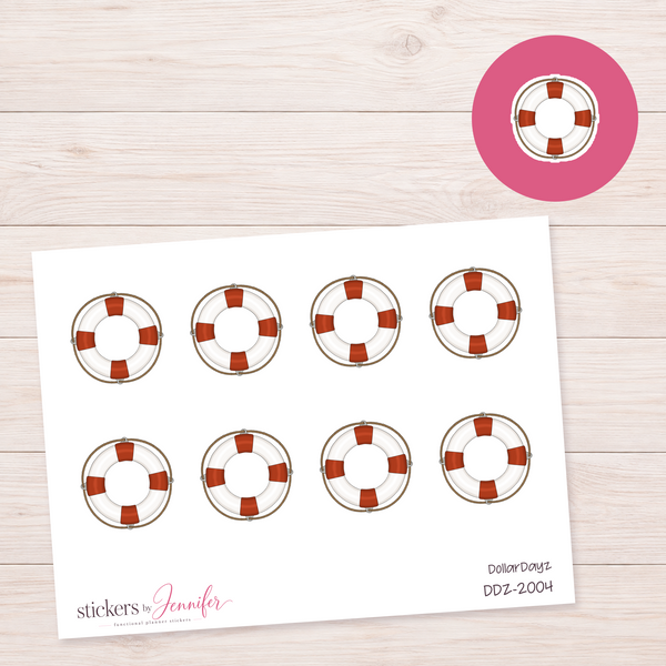 White and Orange Life Ring Planner Stickers | DDZ-2004