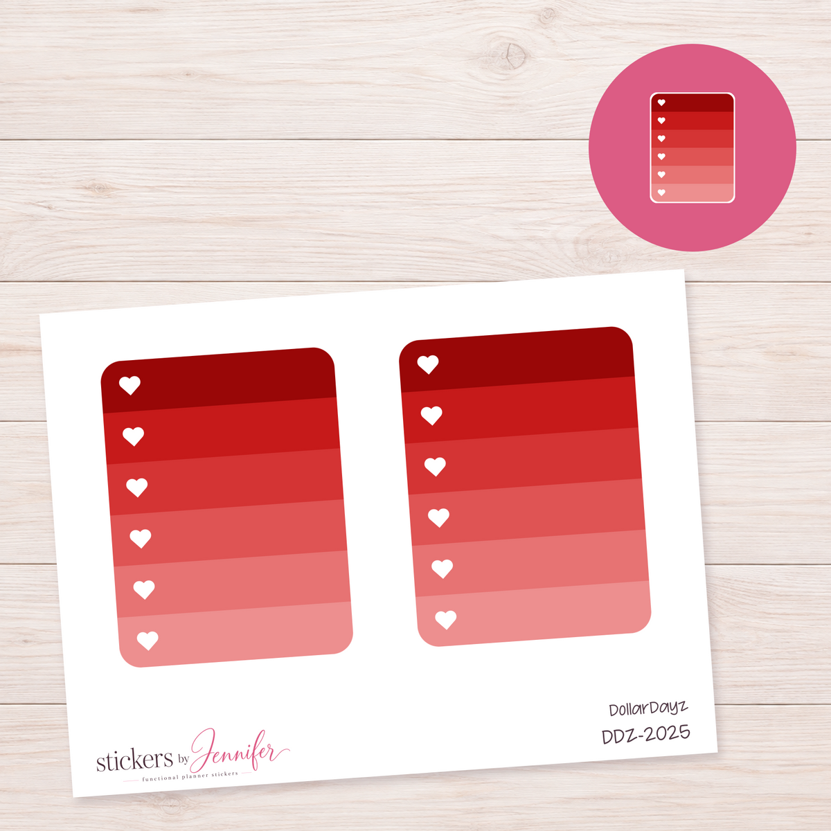 Deep Red Heart Checklist Planner Stickers | DDZ-2025