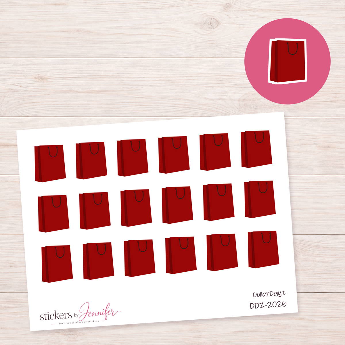 Deep Red Shopping Bag Planner Stickers | DDZ-2026