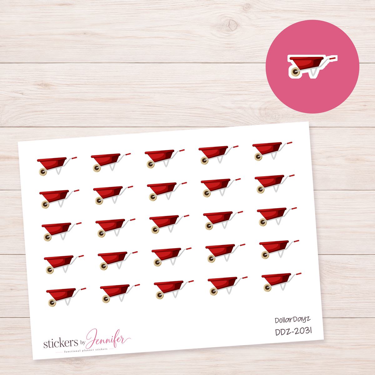 Deep Red Wheelbarrow Planner Stickers | DDZ-2031