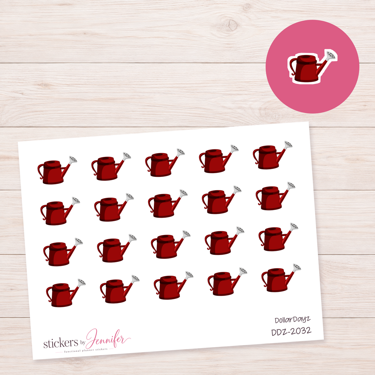Deep Red Watering Can Planner Stickers | DDZ-2032