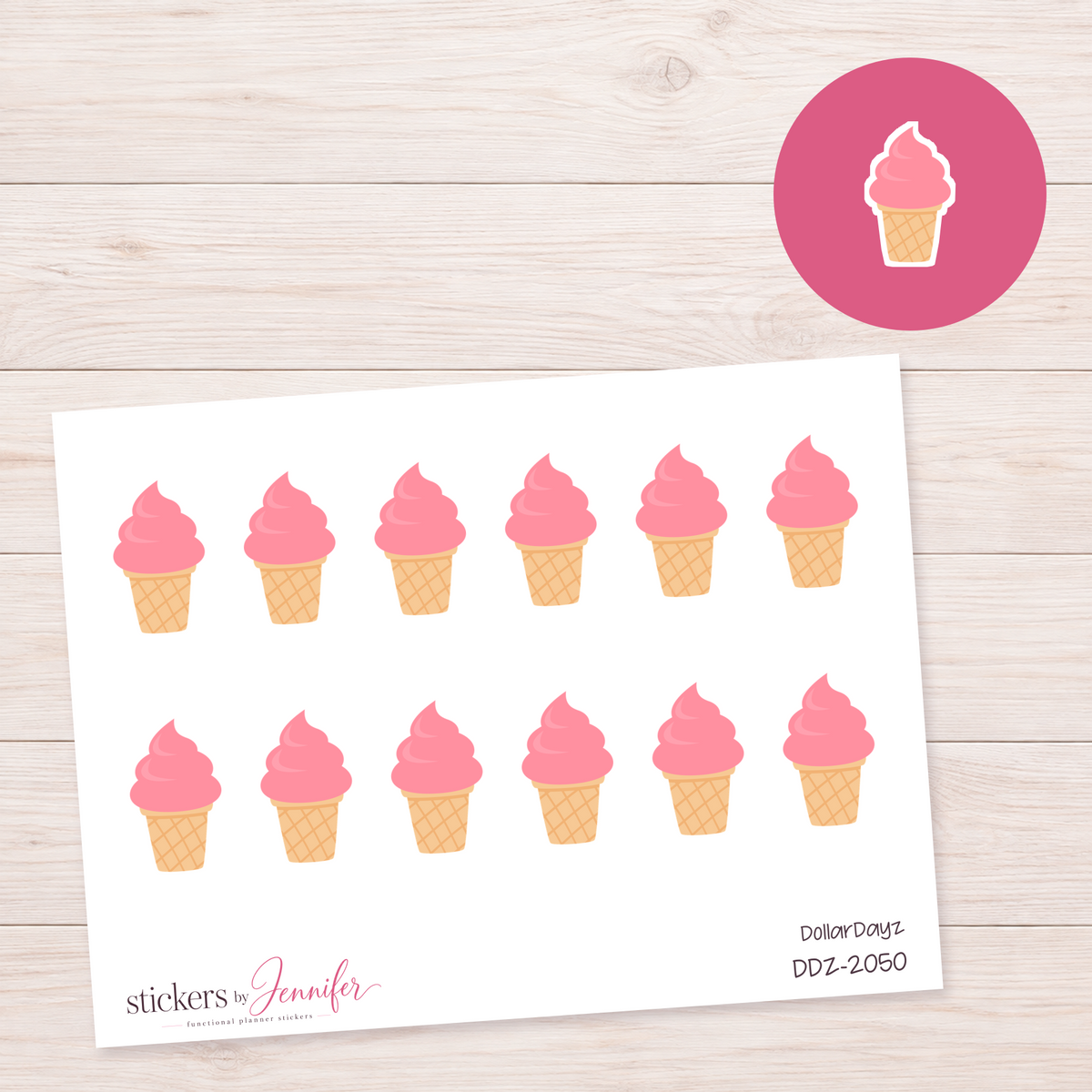 Pink Soft Serve Cone Planner Stickers | DDZ-2050