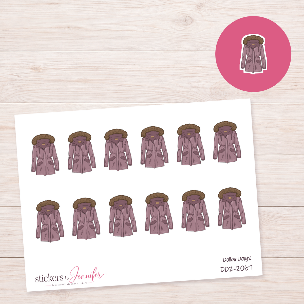 Mauve Winter Coat Planner Stickers | DDZ-2067