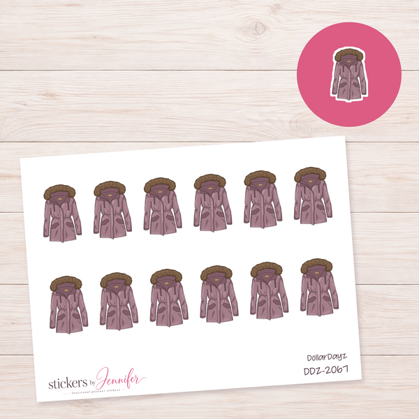 Mauve Winter Coat Planner Stickers | DDZ-2067
