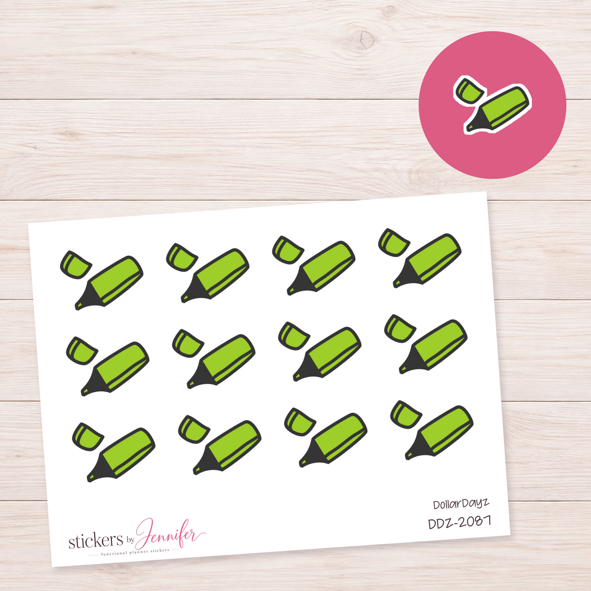 Green Highlighter Icon Planner Stickers | DDZ-2087
