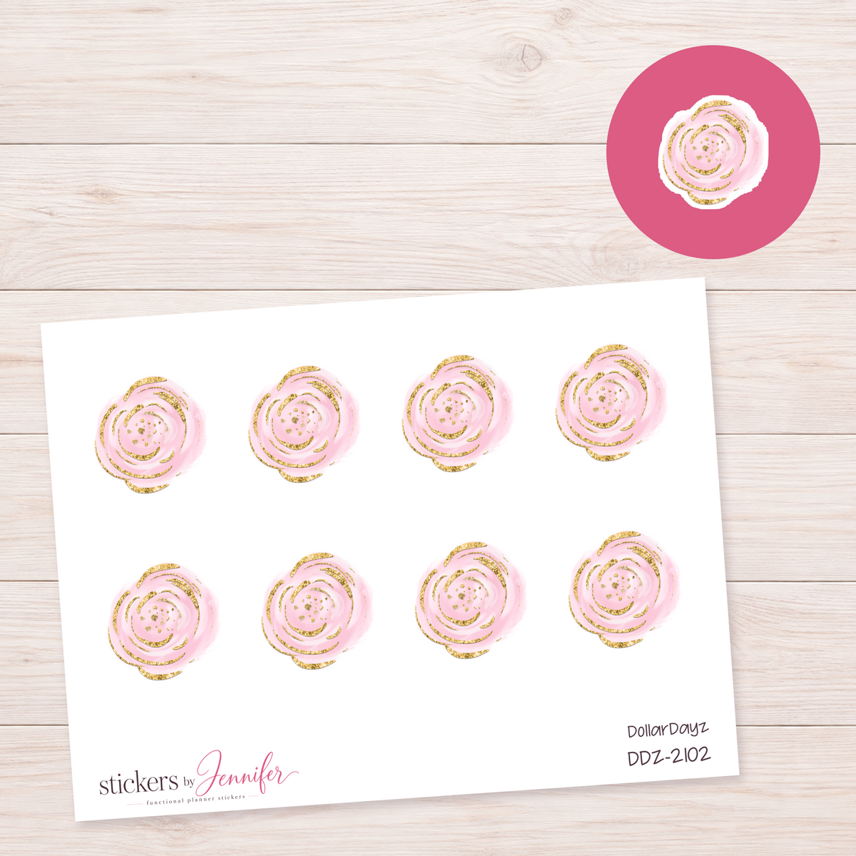 Pink and Gold Swirl Planner Stickers | DDZ-2102