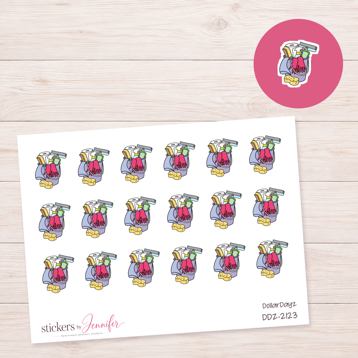Pale Pink Cleaning Bucket Planner Stickers | DDZ-2123