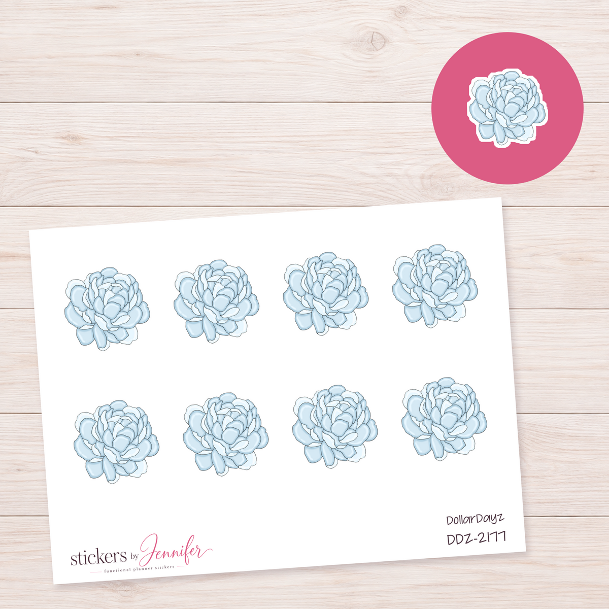 Soft Blue Peony Planner Stickers | DDZ-2177