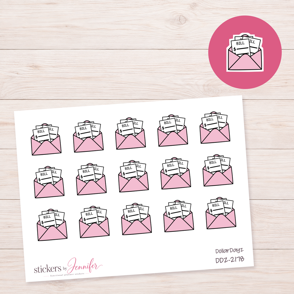 Pale Pink Bill Envelope Planner Stickers | DDZ-2178
