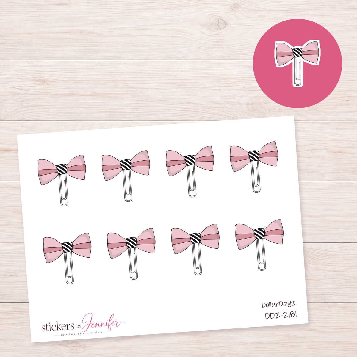 Pink Bow Paper Clip Planner Stickers | DDZ-2181