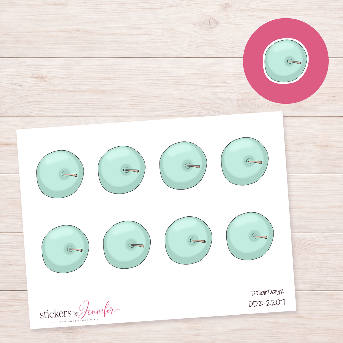 Mint Round Cushion Planner Stickers | DDZ-2207