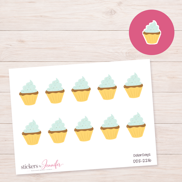 Mint Frosted Cupcake Planner Stickers | DDZ-2216