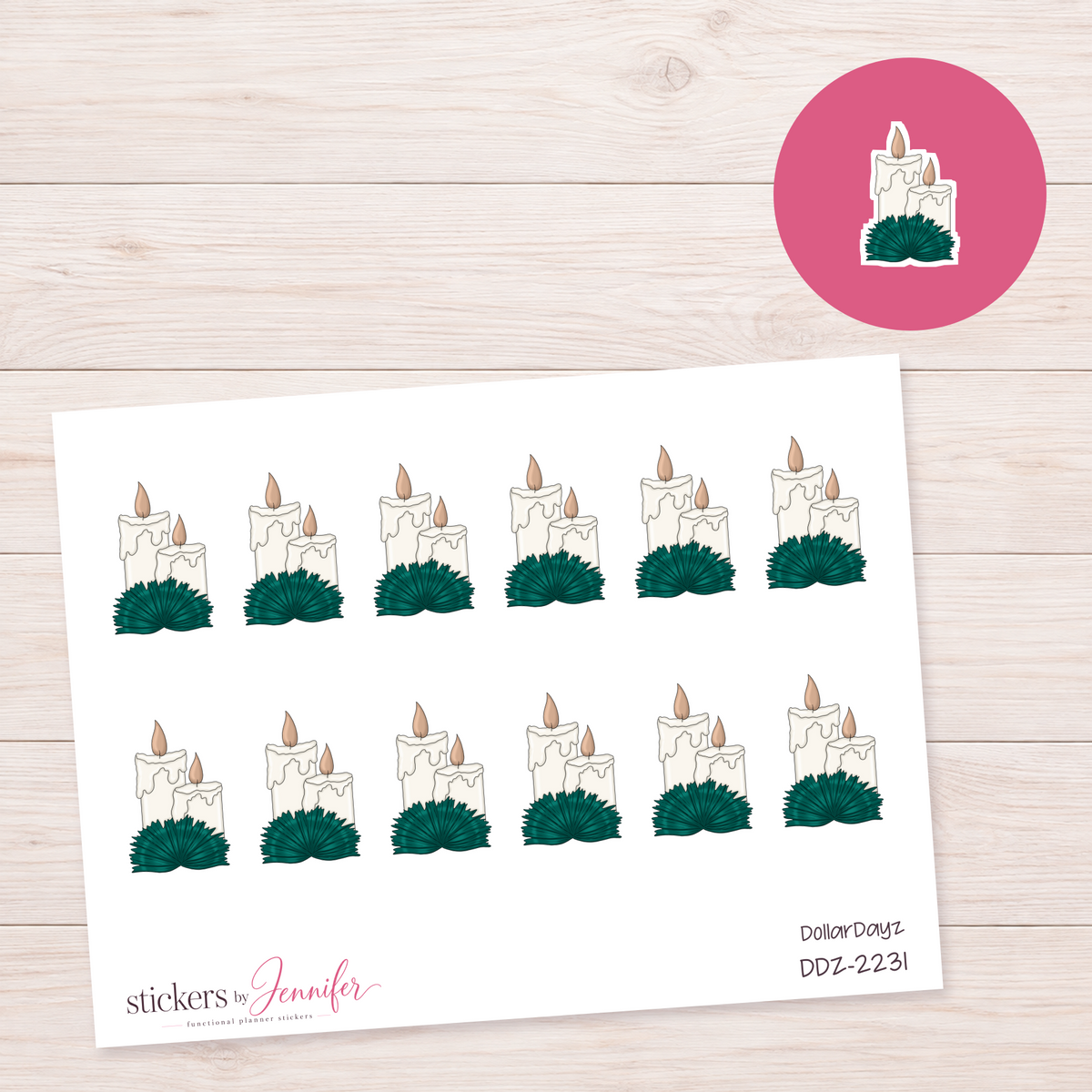 Cream Candles and Greenery Planner Stickers | DDZ-2231