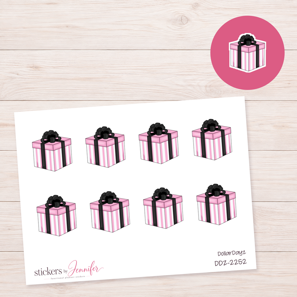 Pink Striped Gift Planner Stickers | DDZ-2252