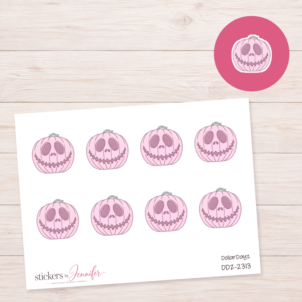 Pink Stitched-Smile Pumpkin Planner Stickers | DDZ-2313