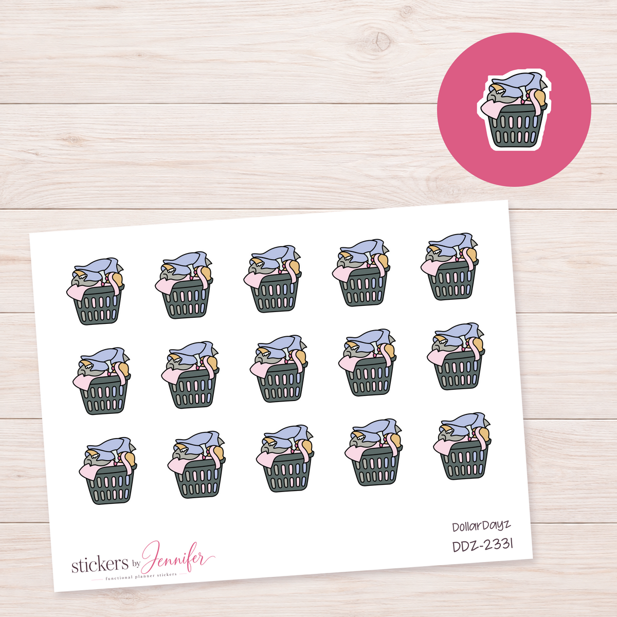 Gray Laundry Basket Planner Stickers | DDZ-2331
