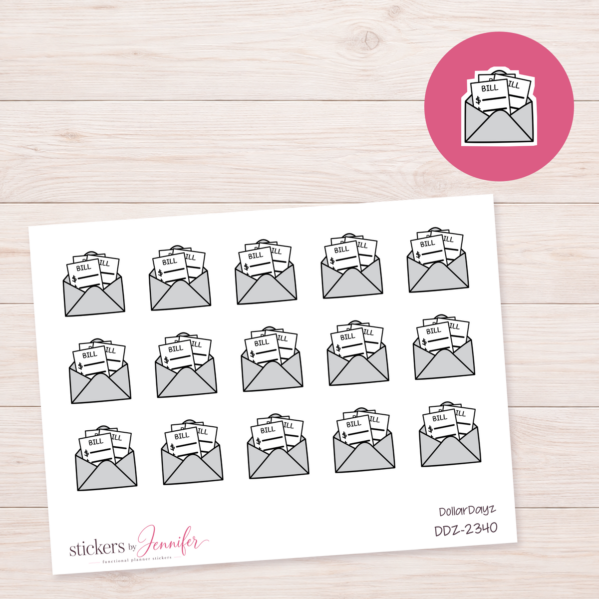 Gray Bill Envelope Planner Stickers | DDZ-2340