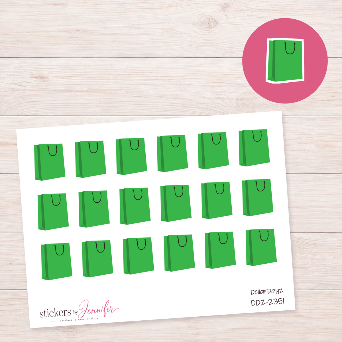 Bright Green Shopping Bag Planner Stickers | DDZ-2351