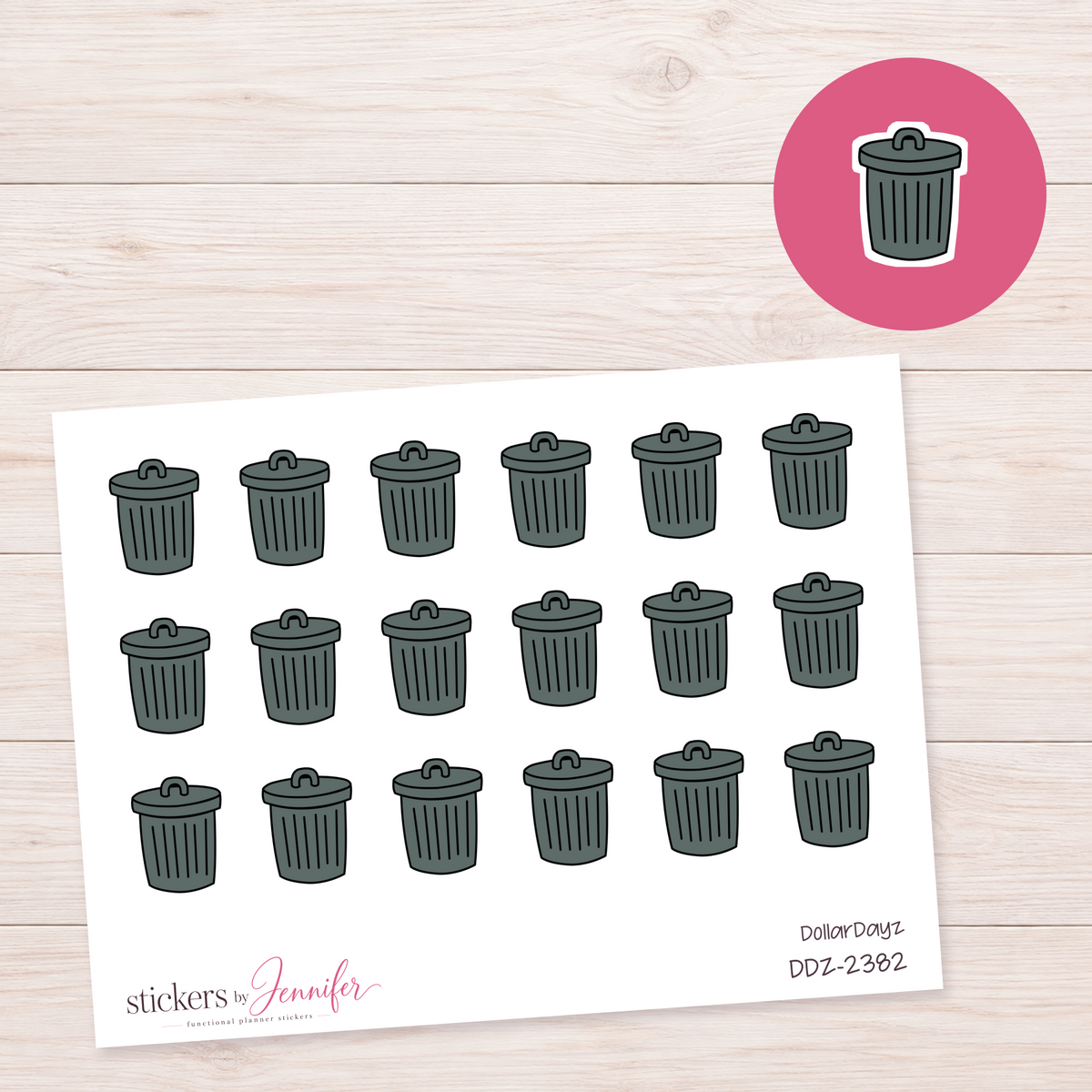 Dark Green Trash Can Planner Stickers | DDZ-2382