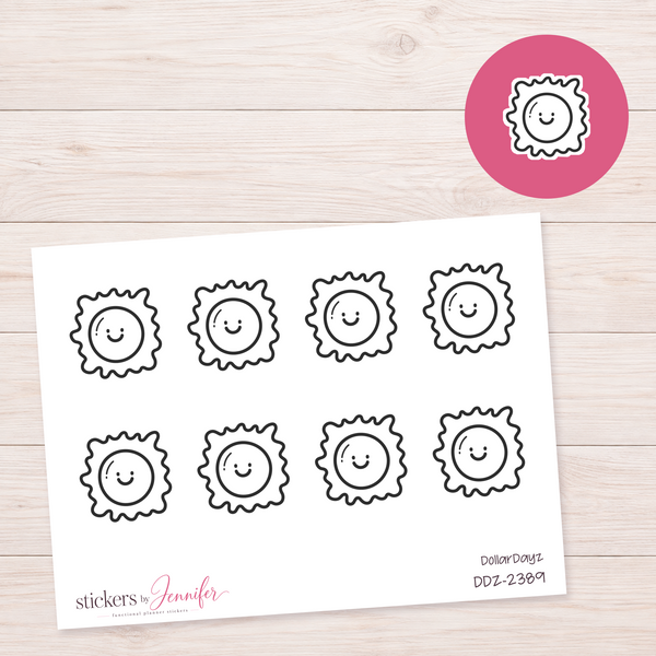 Smiling Sun Outline Planner Stickers | DDZ-2389