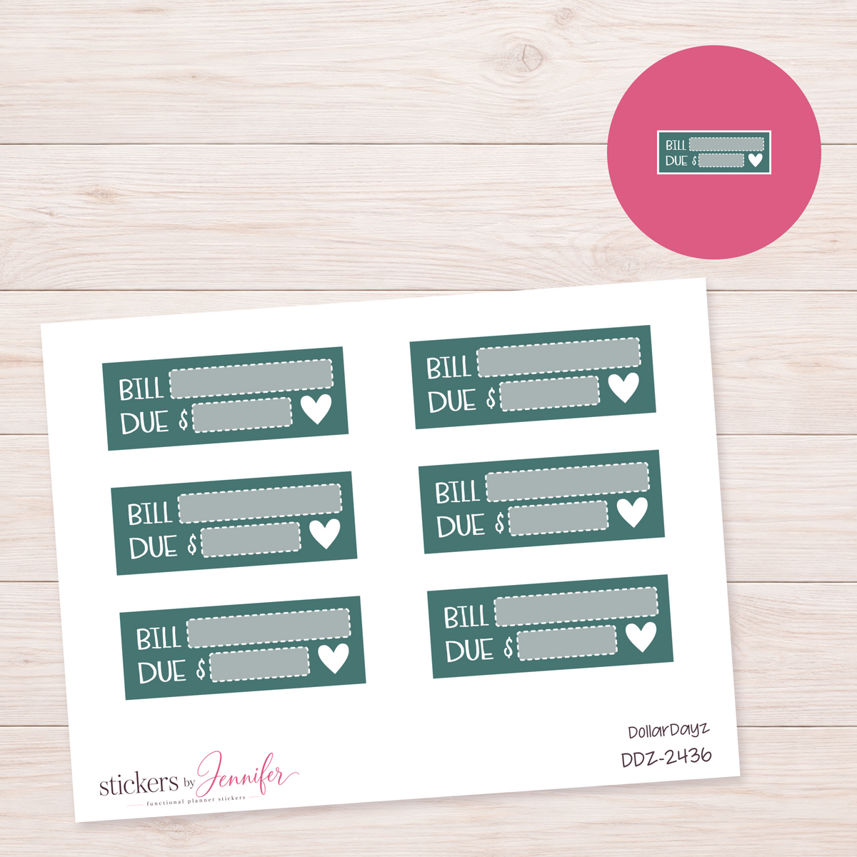 Dark Teal Bill Due Label Planner Stickers | DDZ-2436