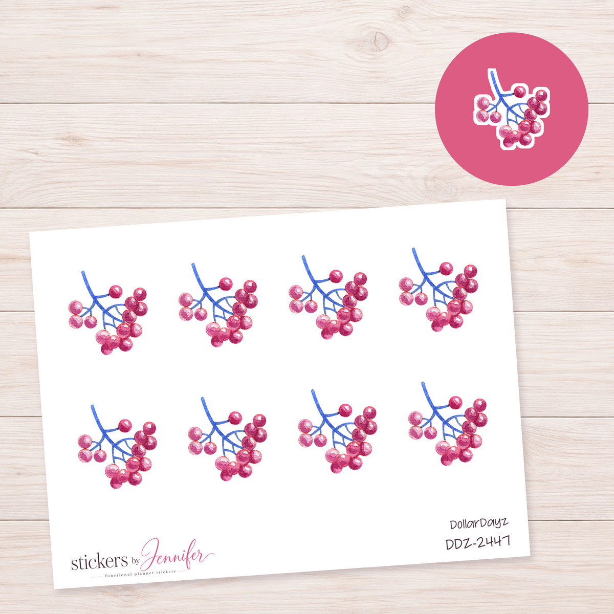 Pink Berry Branch Planner Stickers | DDZ-2447
