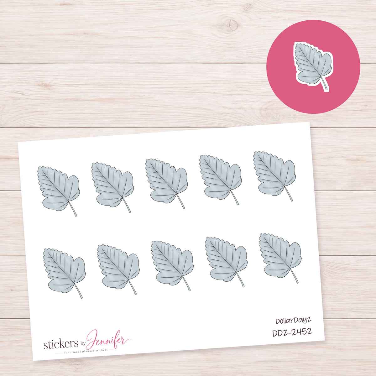 Blue-Gray Leaf Planner Stickers | DDZ-2452