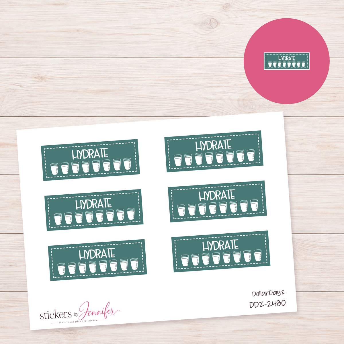 Dark Teal Water Tracker Planner Stickers | DDZ-2480